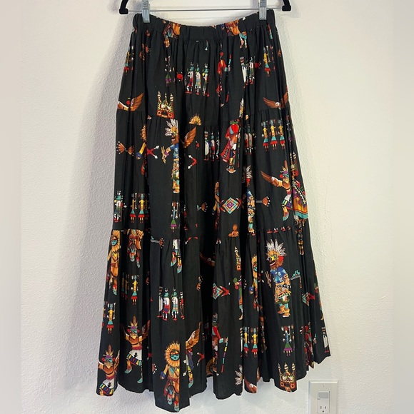 Vintage Native American kachina doll print tiered skirt small - Picture 2 of 7